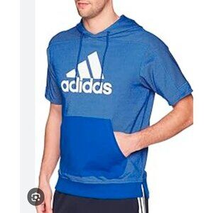 New Adidas hooded short sleeve shirt top blue pocket sz XL men Logo